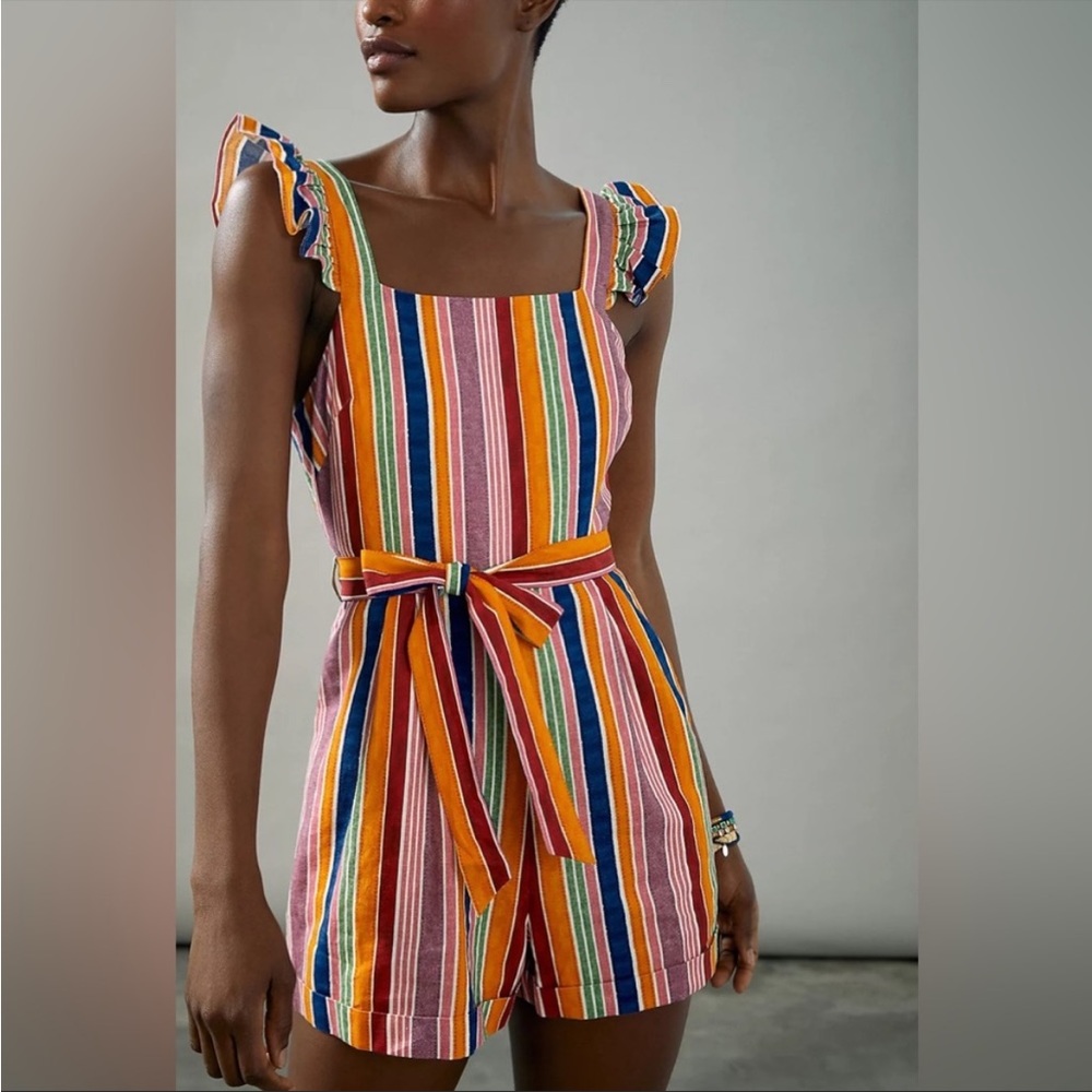 Farm Rio Reyes striped tie waist romper size M